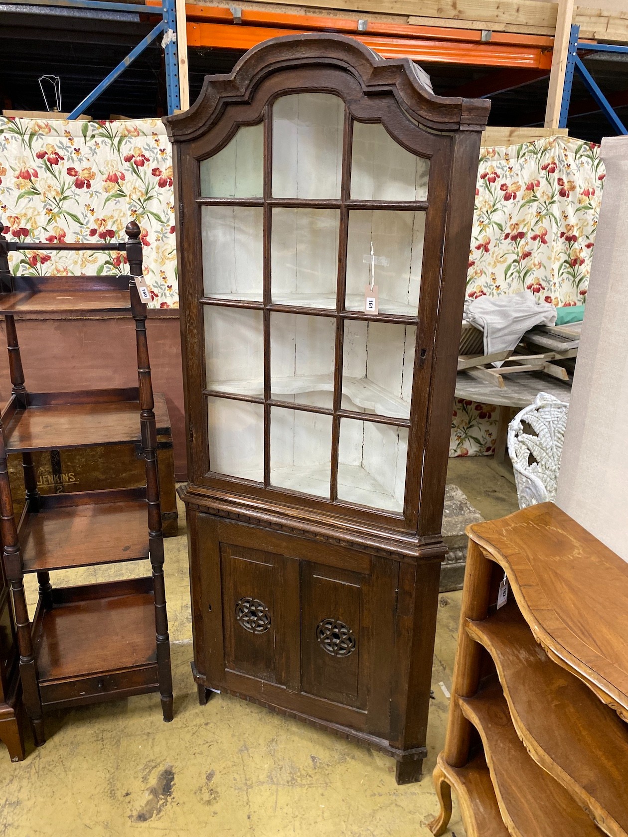 An 18th century Dutch oak standing corner cabinet, width 89cm, depth 44cm, height 240cm